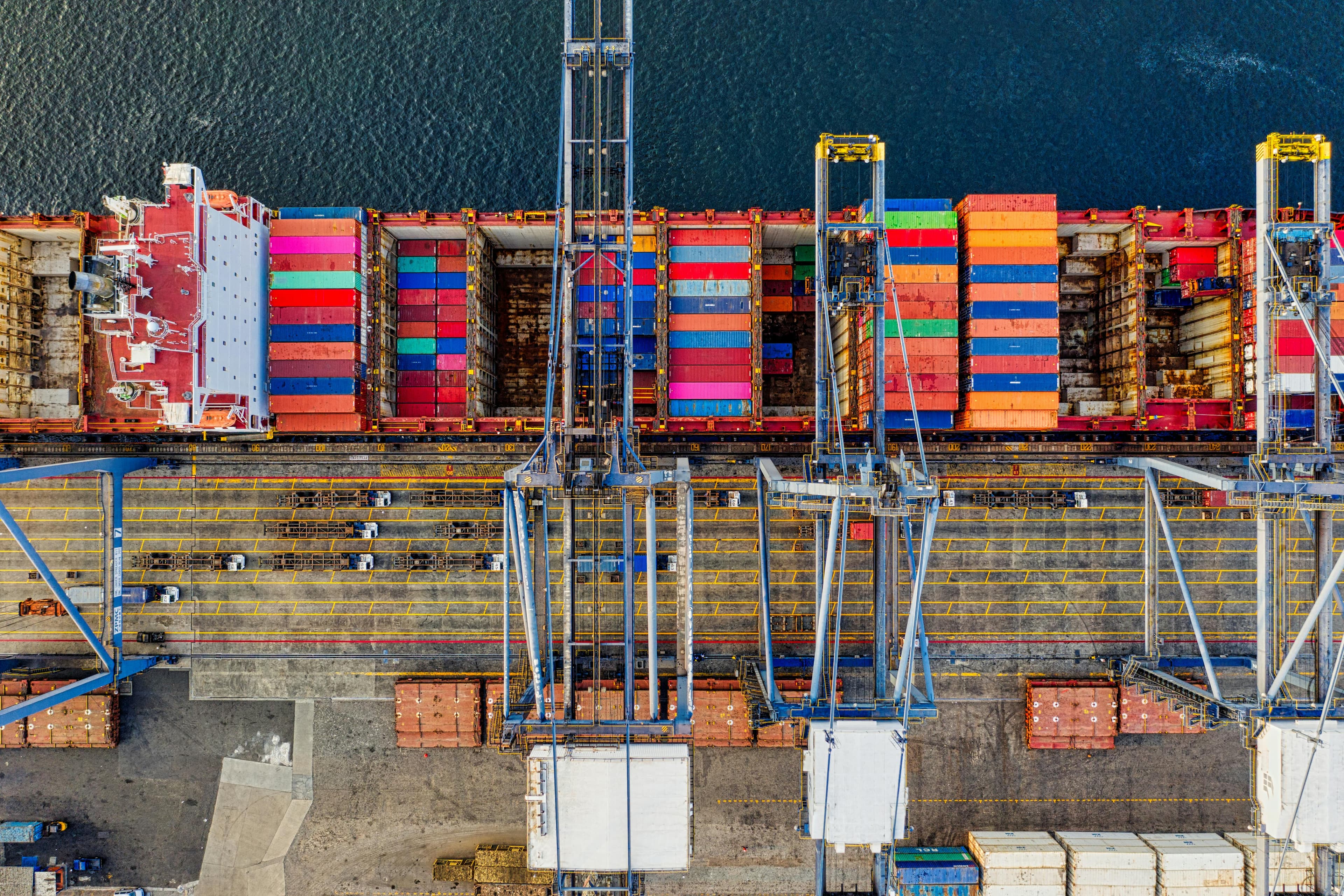 Aerial view of a container port, global logistics